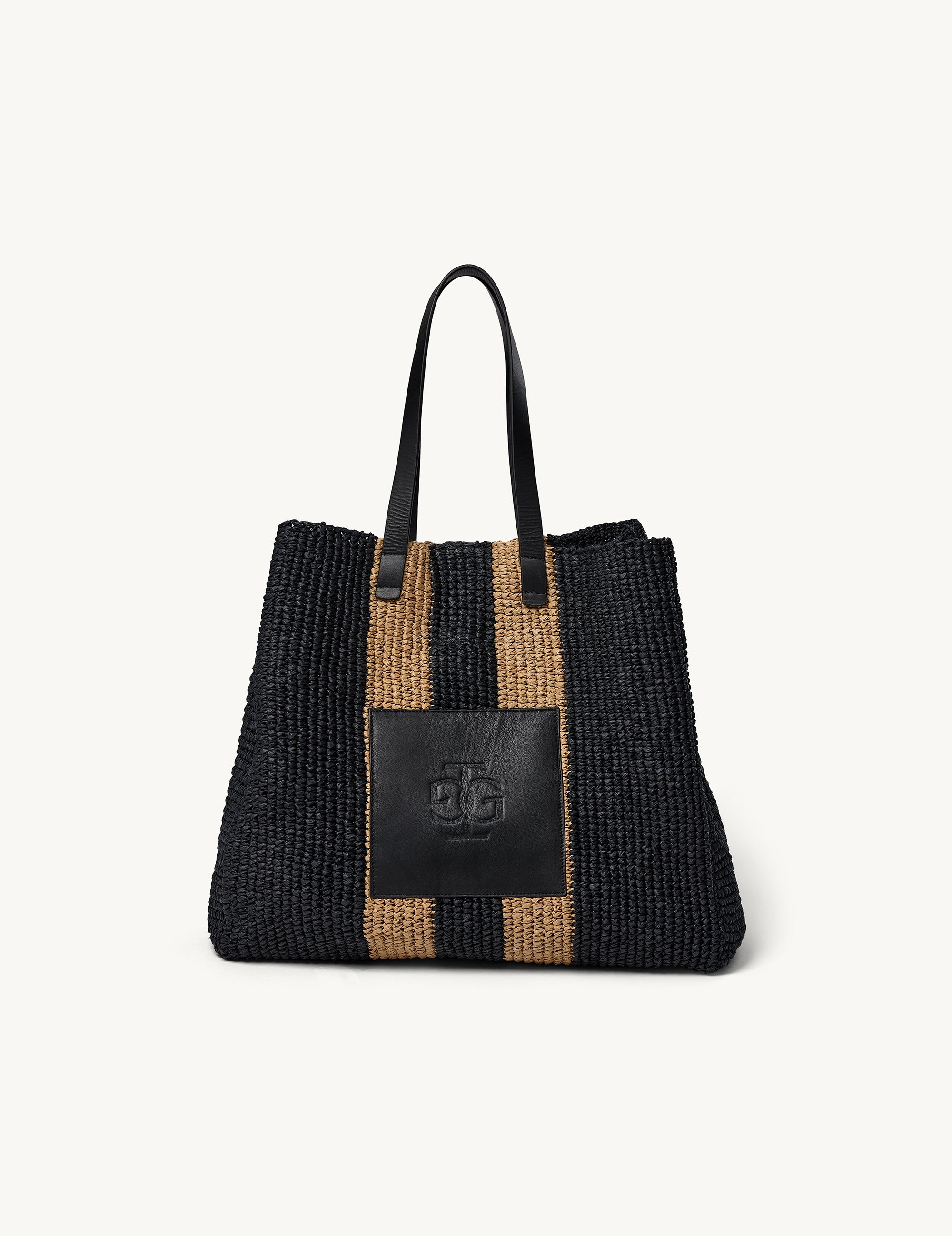 Raffia Beach Bag Black/natural stripe