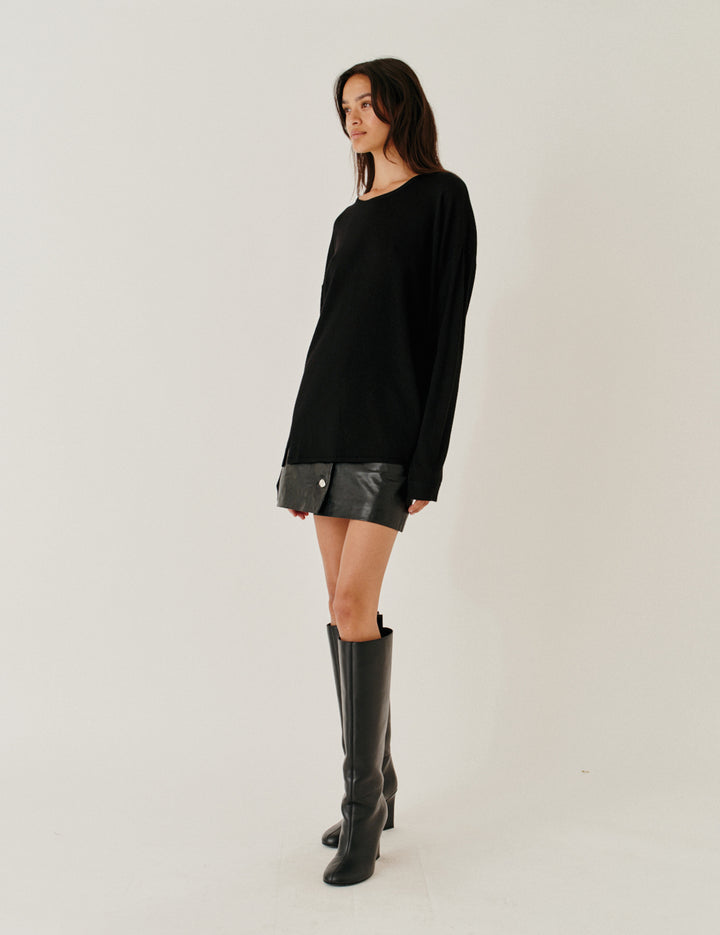 Soho Mini Button Skirt Black 4 / Black