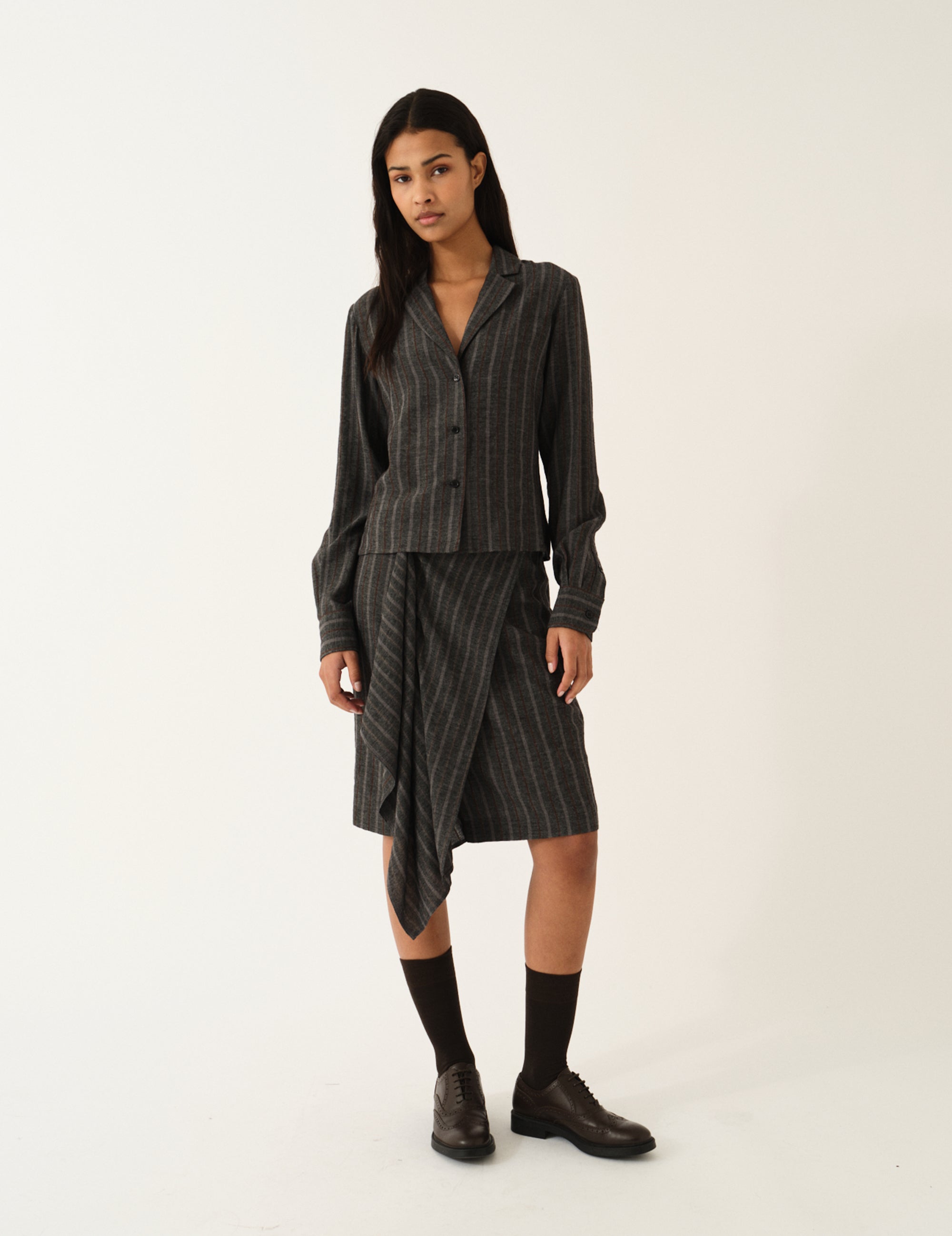 Cheval Shirt Grey melange/brown stripe 4 / Grey melange/brown stripe
