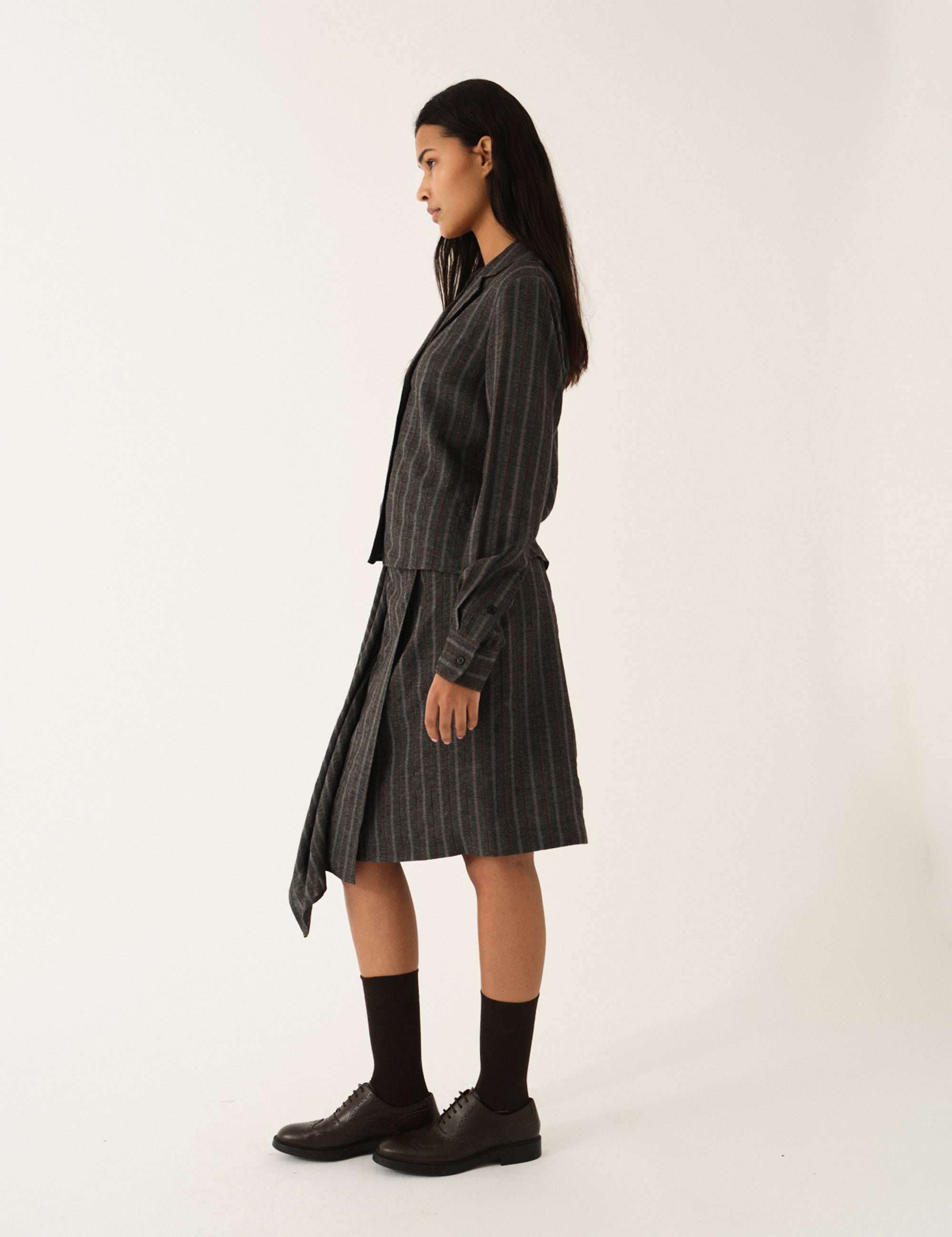 Cheval Shirt Grey melange/brown stripe 4 / Grey melange/brown stripe