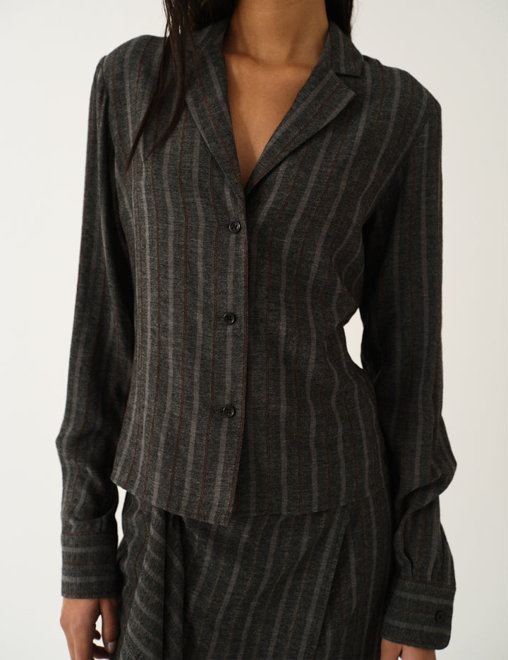 Cheval Shirt Grey melange/brown stripe 4 / Grey melange/brown stripe