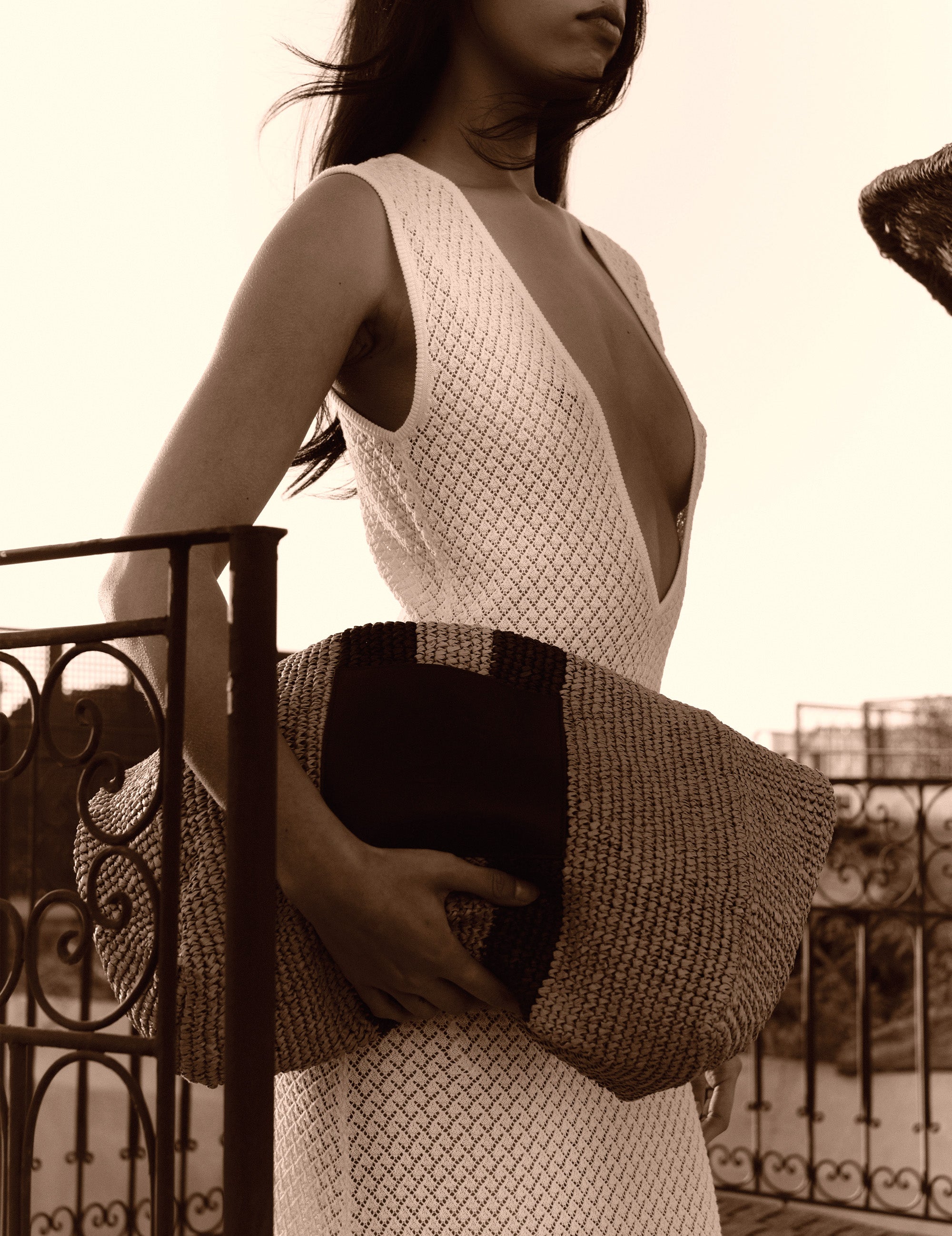 Raffia Beach Bag Black/natural stripe OS / Black/natural stripe