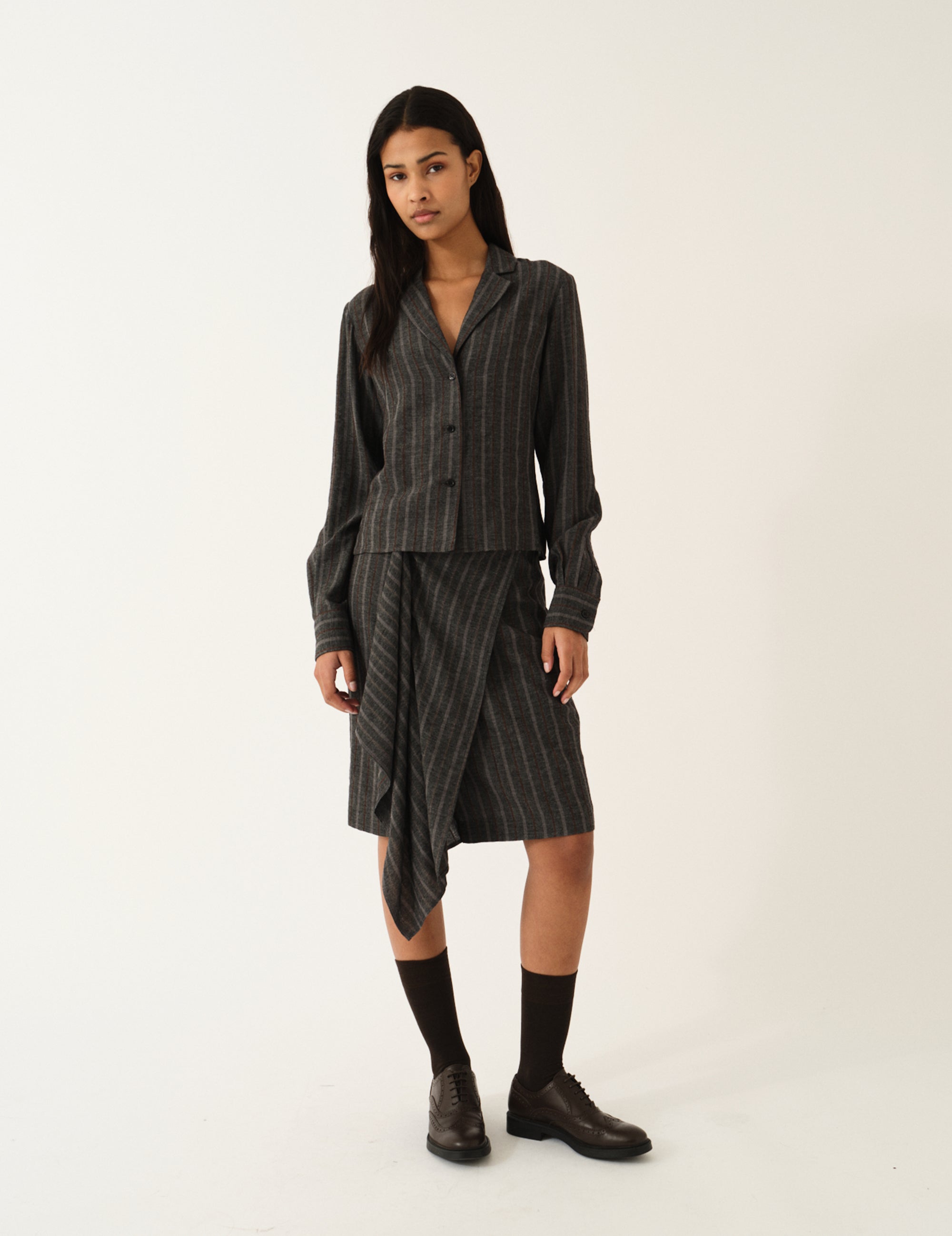 Cheval Skirt Grey melange/brown stripe 4 / Grey melange/brown stripe